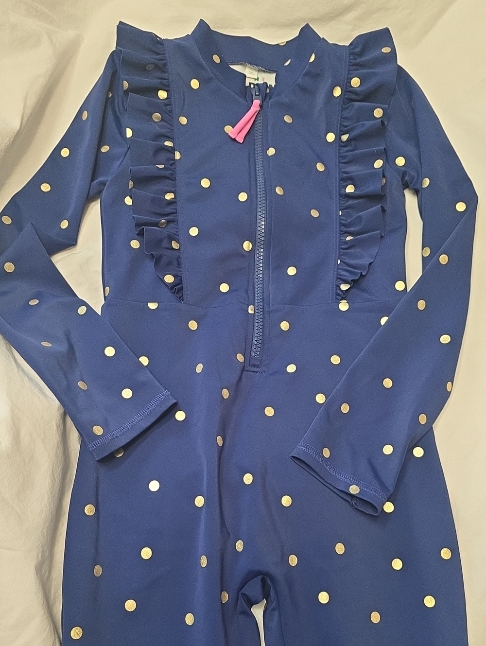 Mini Boden Navy Swim Surf Suit with Gold Polka Dots